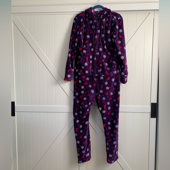 alexander del rossa Other - Alexander Del Rossa Plush Women's Hooded Footed Pajamas Purple Reindeer Medium